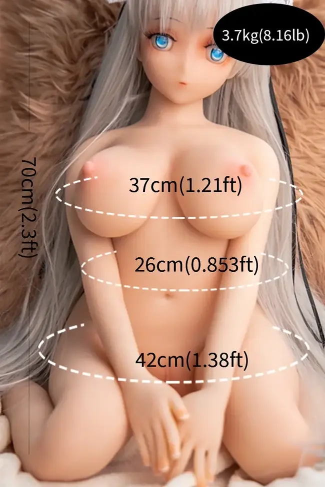 TPE sex doll size comparison chart showing multiple dimension measurements