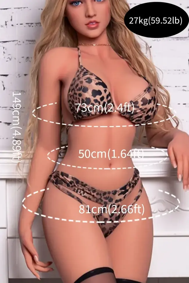 TPE sex doll showcasing realistic skin texture in neutral packaging, size comparison view