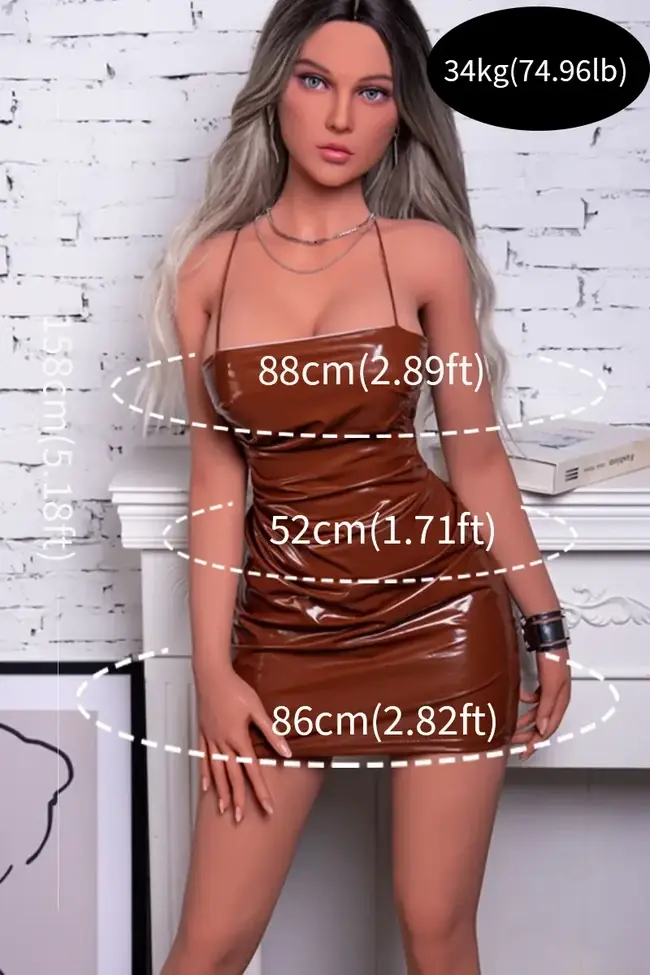 TPE female sex doll in realistic skin tone showing size details and body proportions