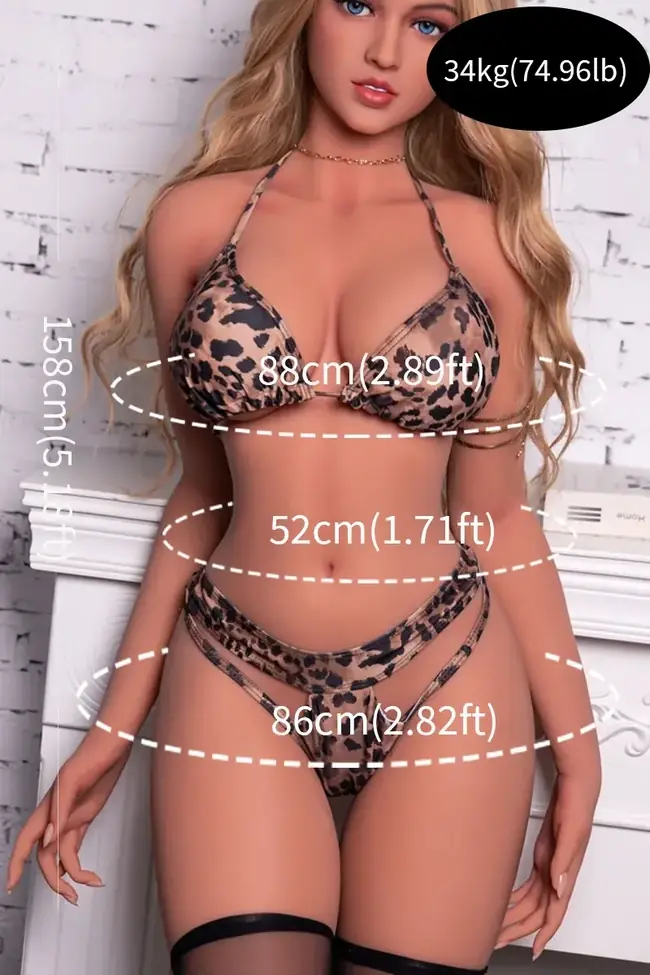 TPE sex doll showing natural skin texture with size proportion details