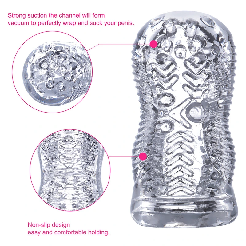 Transparent TPR penis trainer front view clear masturbator