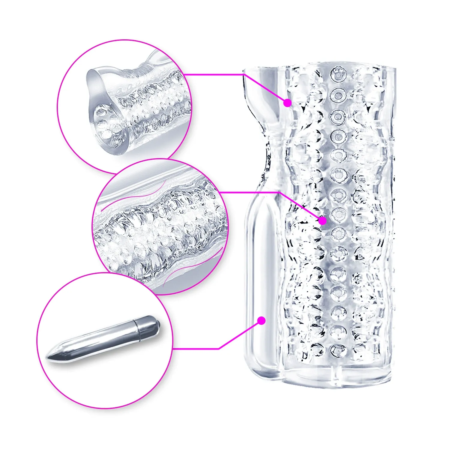 Clear TPR transparent male masturbator flexible shaft sex toy
