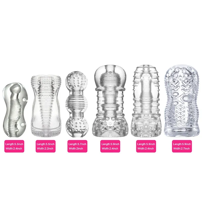 Transparent male masturbator clear TPR adult toy textured grip design