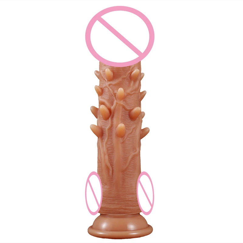 Textured silicone dildo flesh tone with raised ribs, a classic adult toy for pleasure